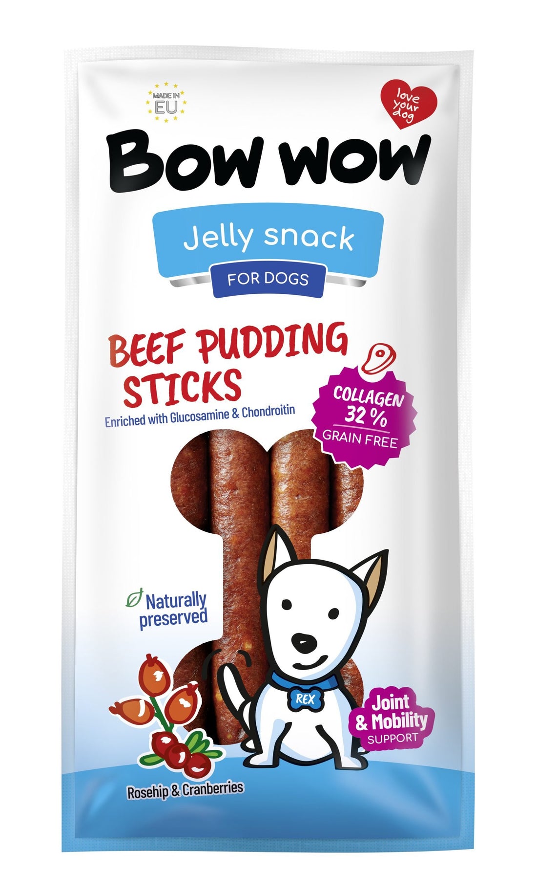 Bow Wow Beef &amp; Collagen Flavour Pudding Stick 6x170g