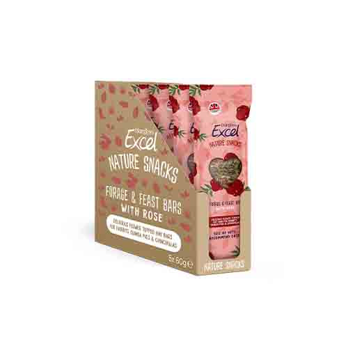 Burgess Excel Nature Snacks Forage &amp; Feast Bar with Rose 5 x 60g