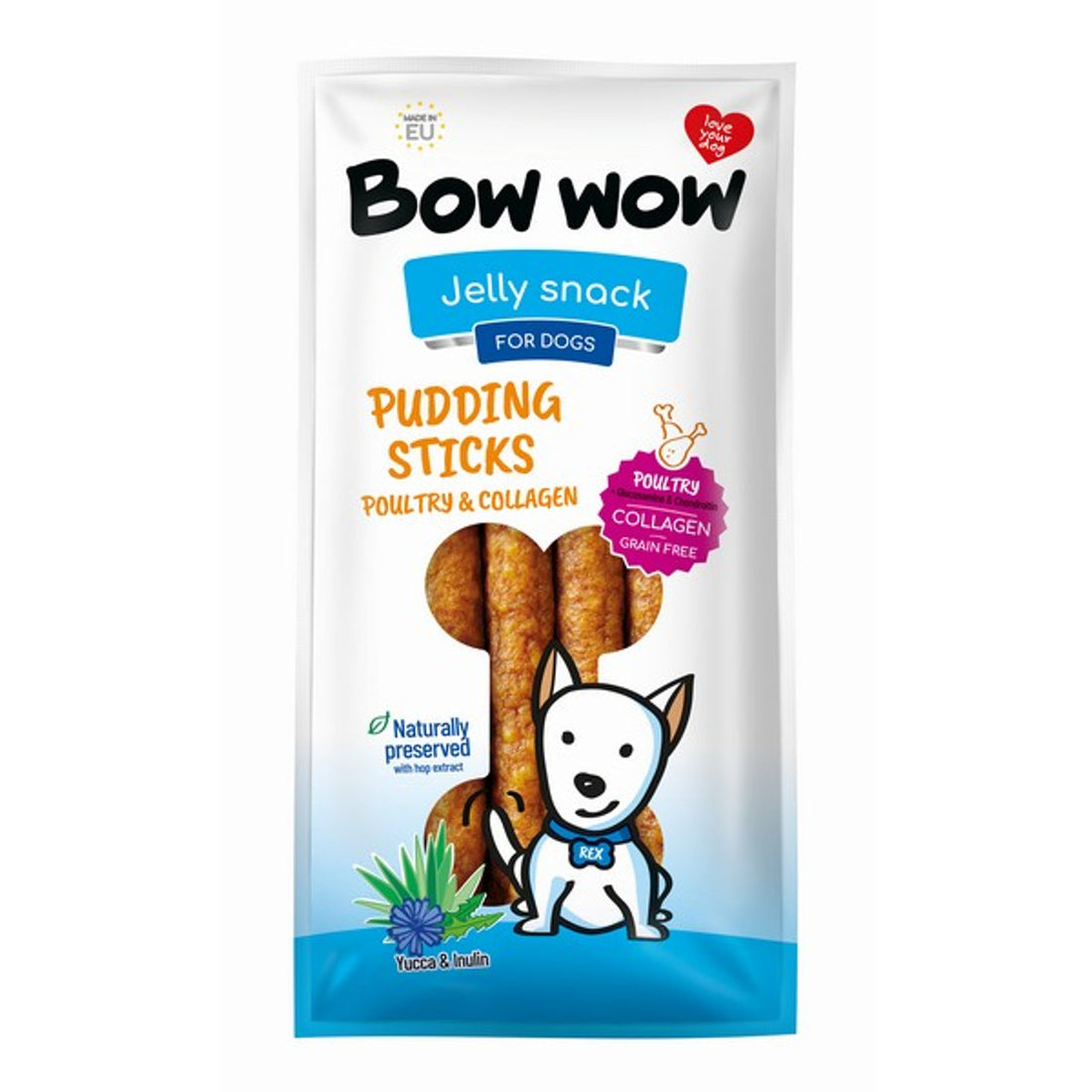 Bow Wow Pudding Stick Poultry &amp; Collagen Chicken Flavour  6x170g