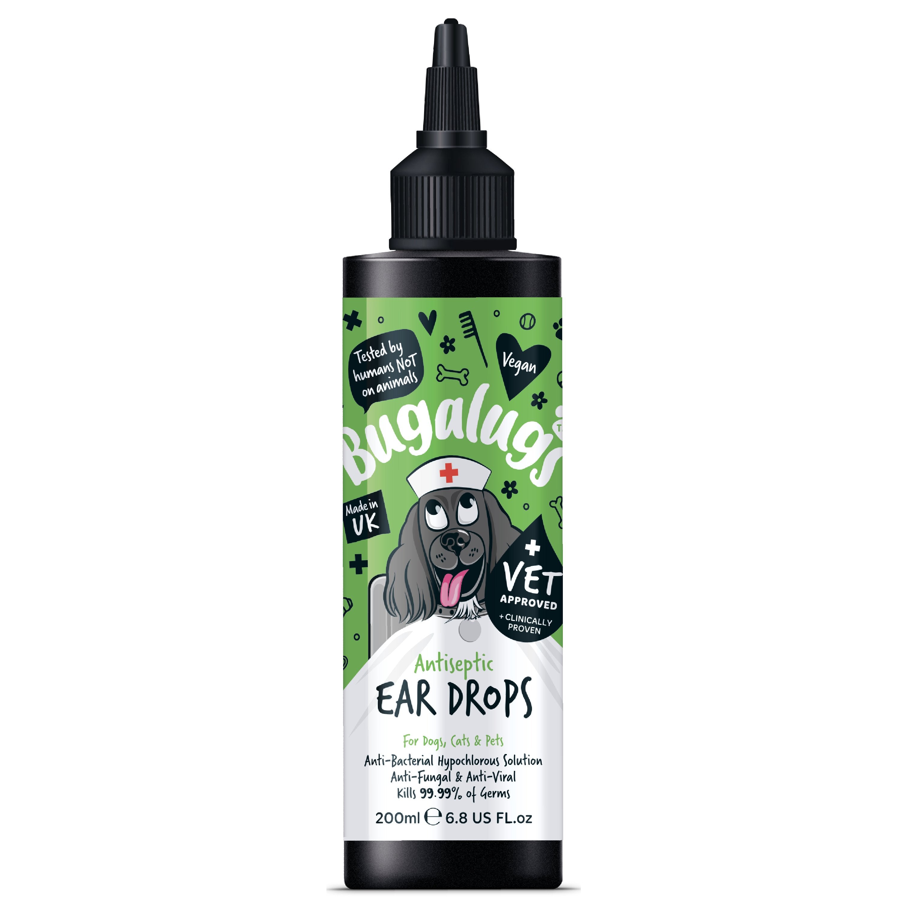 Bugalugs Antiseptic Ear Drops For Cats &amp; Dogs 200ml