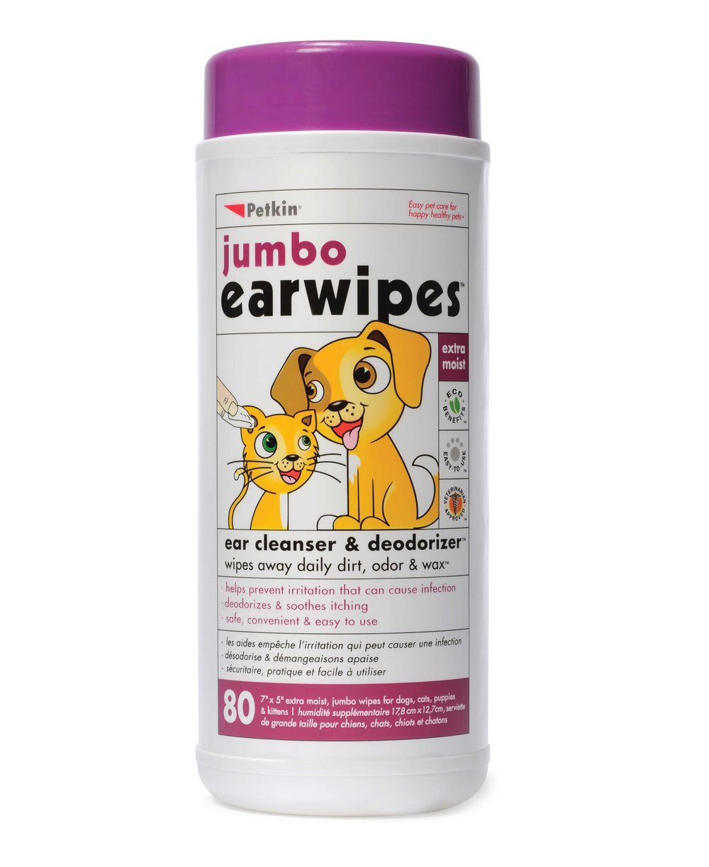 Petkin Jumbo Ear Wipes - 80 Wipes