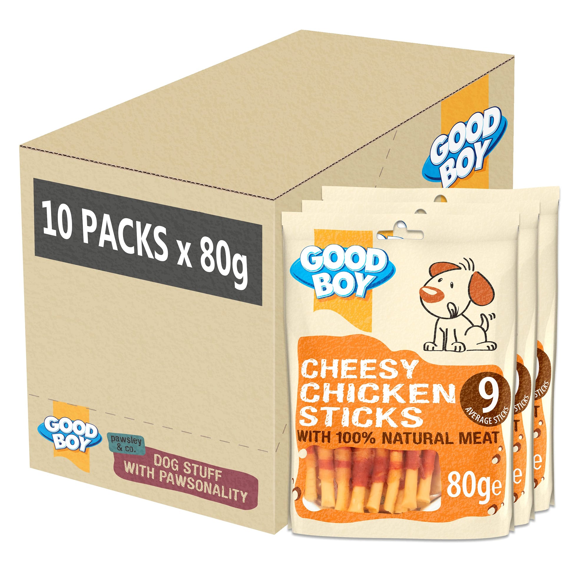 Good Boy Cheesy Chicken Sticks Made With Natural Meat 10x80g