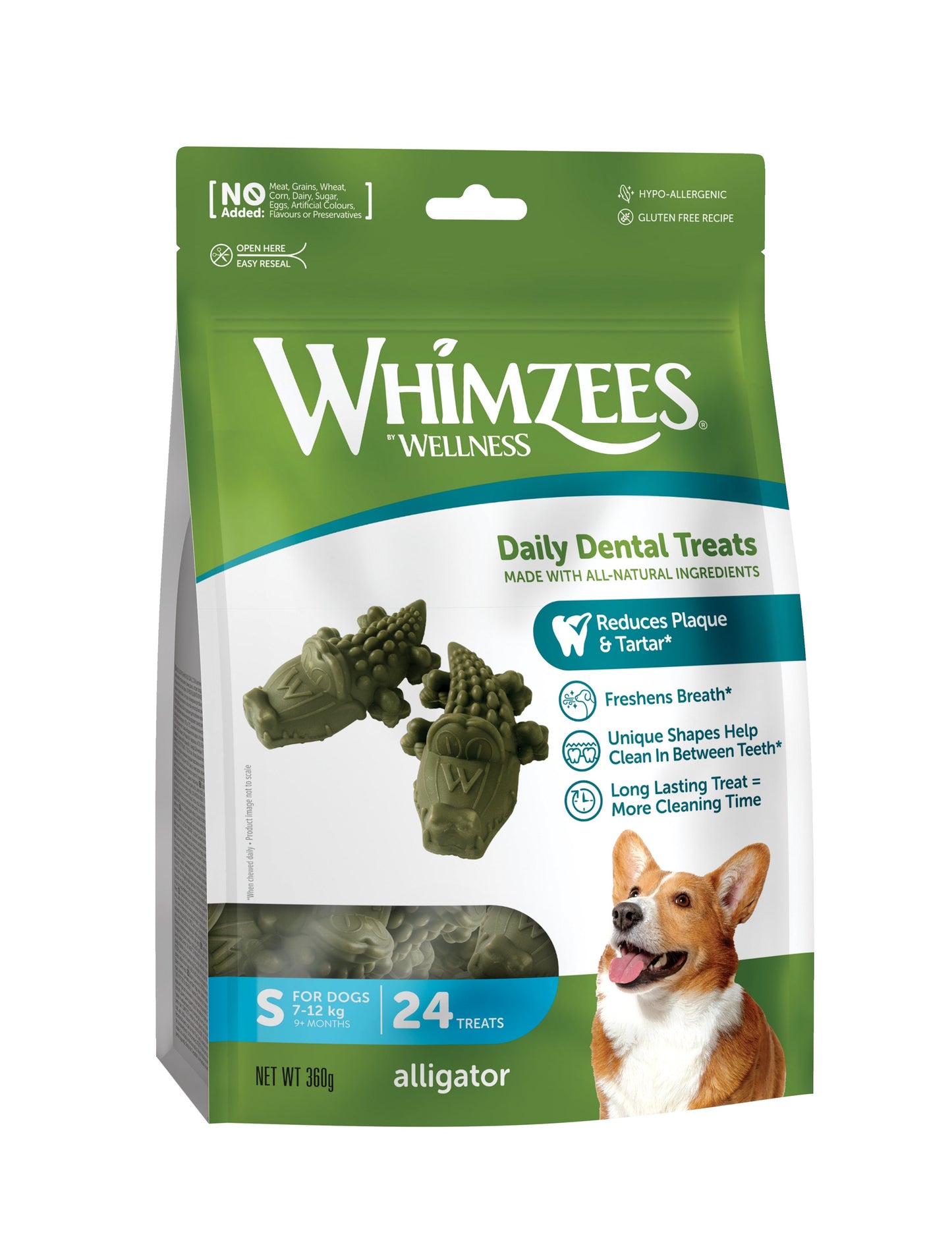 Whimzees Wellness Daily Dental Treat Alligator Small Bag