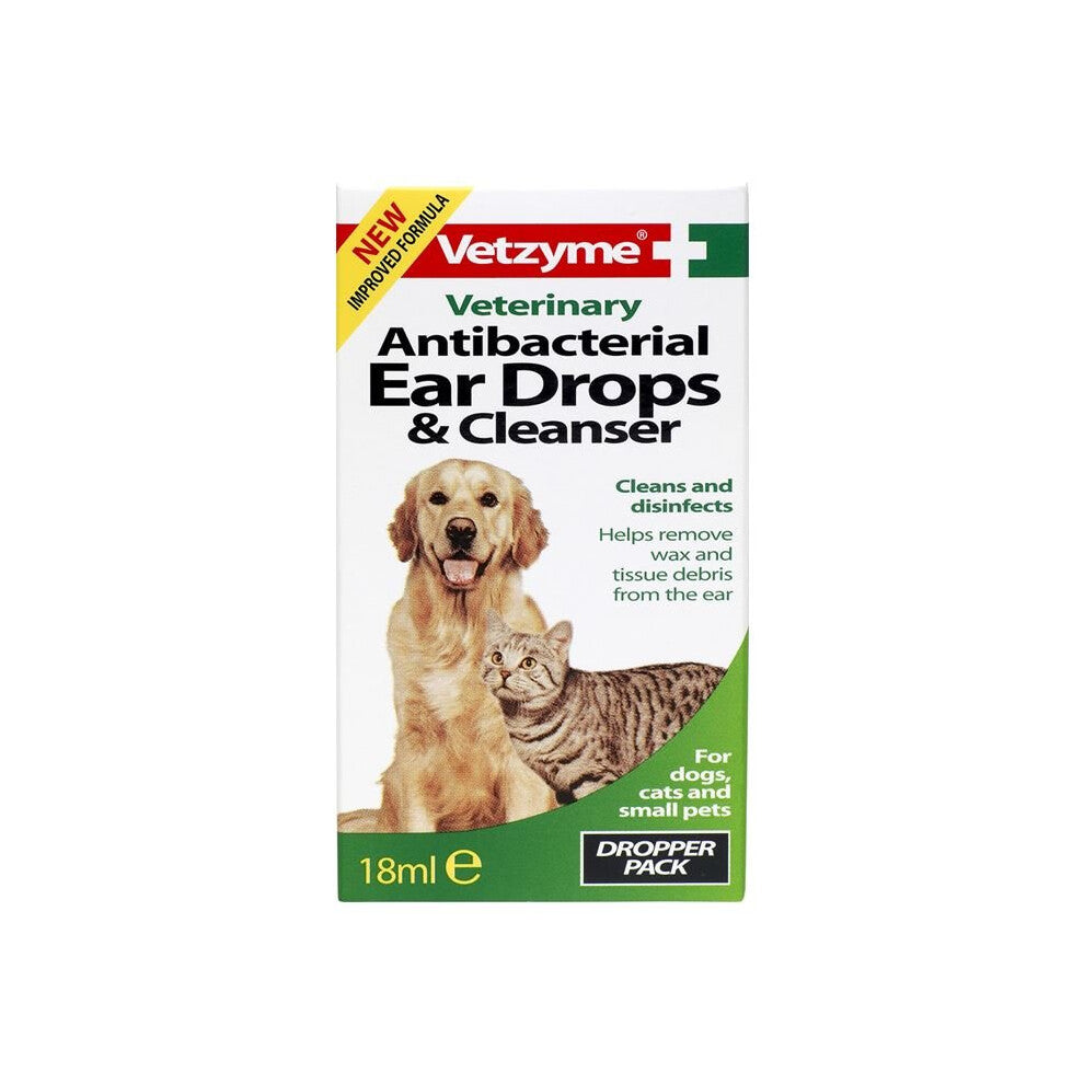 Vetzyme Antibacterial Ear Drops &amp; Cleanser For Cats &amp; Dogs 18ml