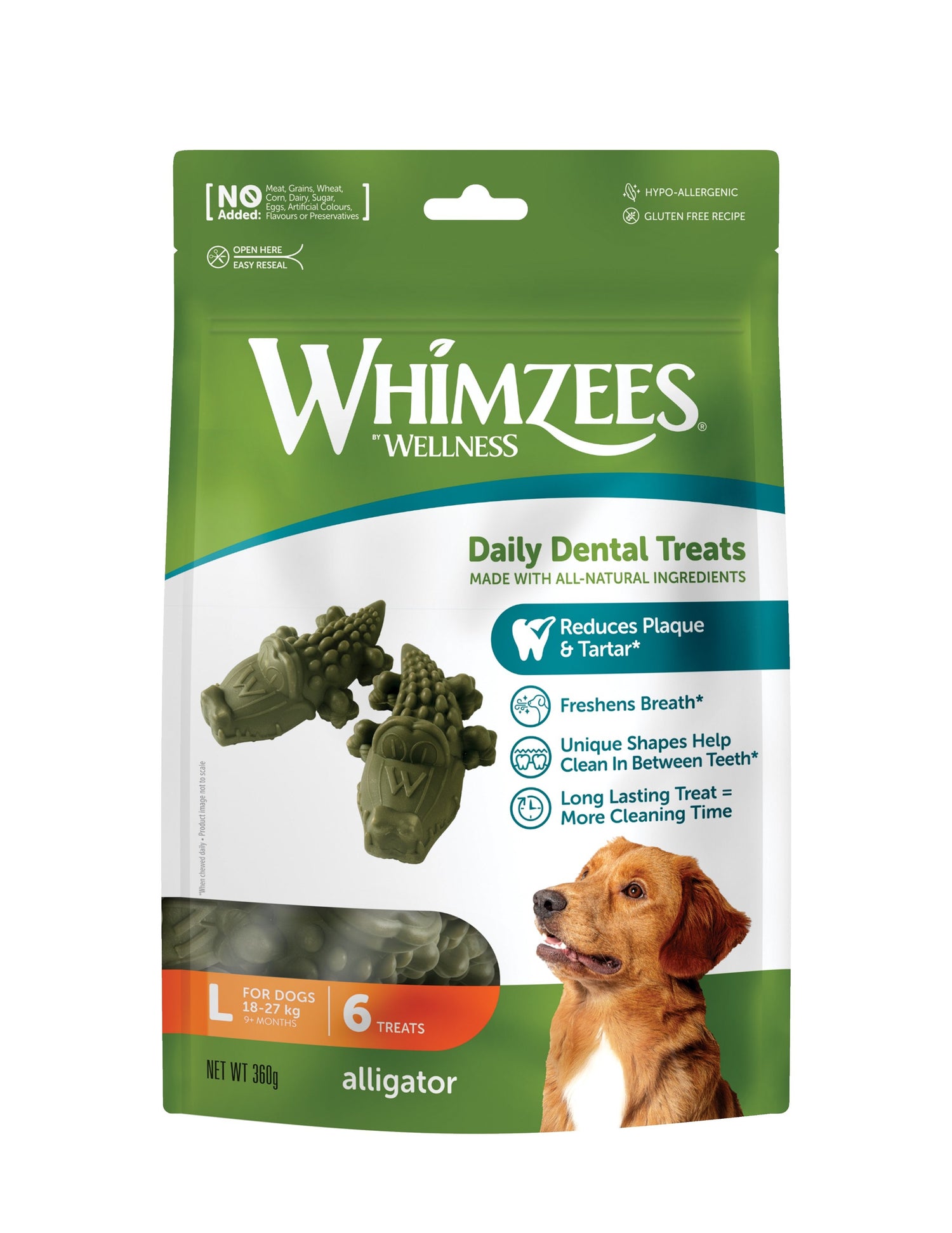 Whimzees Wellness Daily Dental Treat  Alligator Large Pack