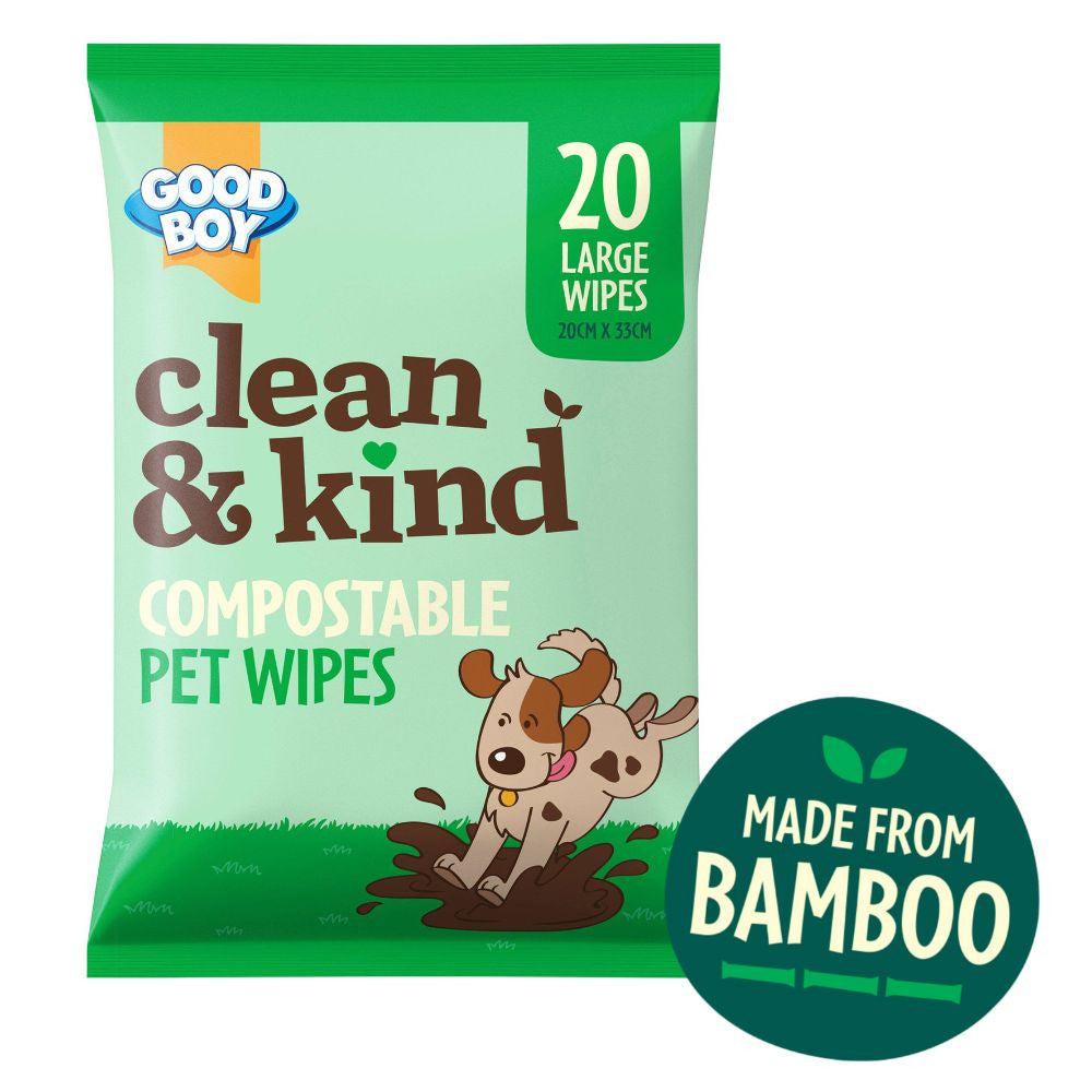 Good Boy 20 Wipes  Clean &amp; Kind Compostable Pet Wipes