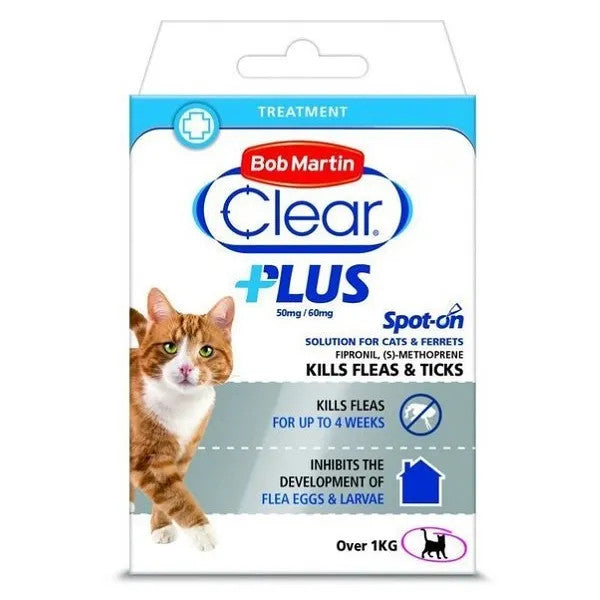 Bob Martin Clear Plus Spot On Flea &amp; Tick - 3 Pipettes - Cat Care Treatment