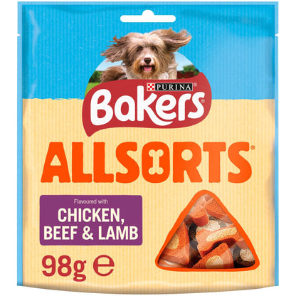 Bakers  Allsorts with Chicken &amp; Beef and Lamb 6 x 98g - Dog Meaty Treats