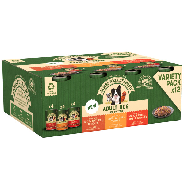 James Wellbeloved 12x400g Turkey-Lamb-Chicken Tins - Wet Dog Food