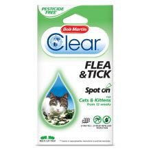 Bob Martin Clear Flea &amp; Tick Spot On  - 24 Pipettes - Cat Care Treatment