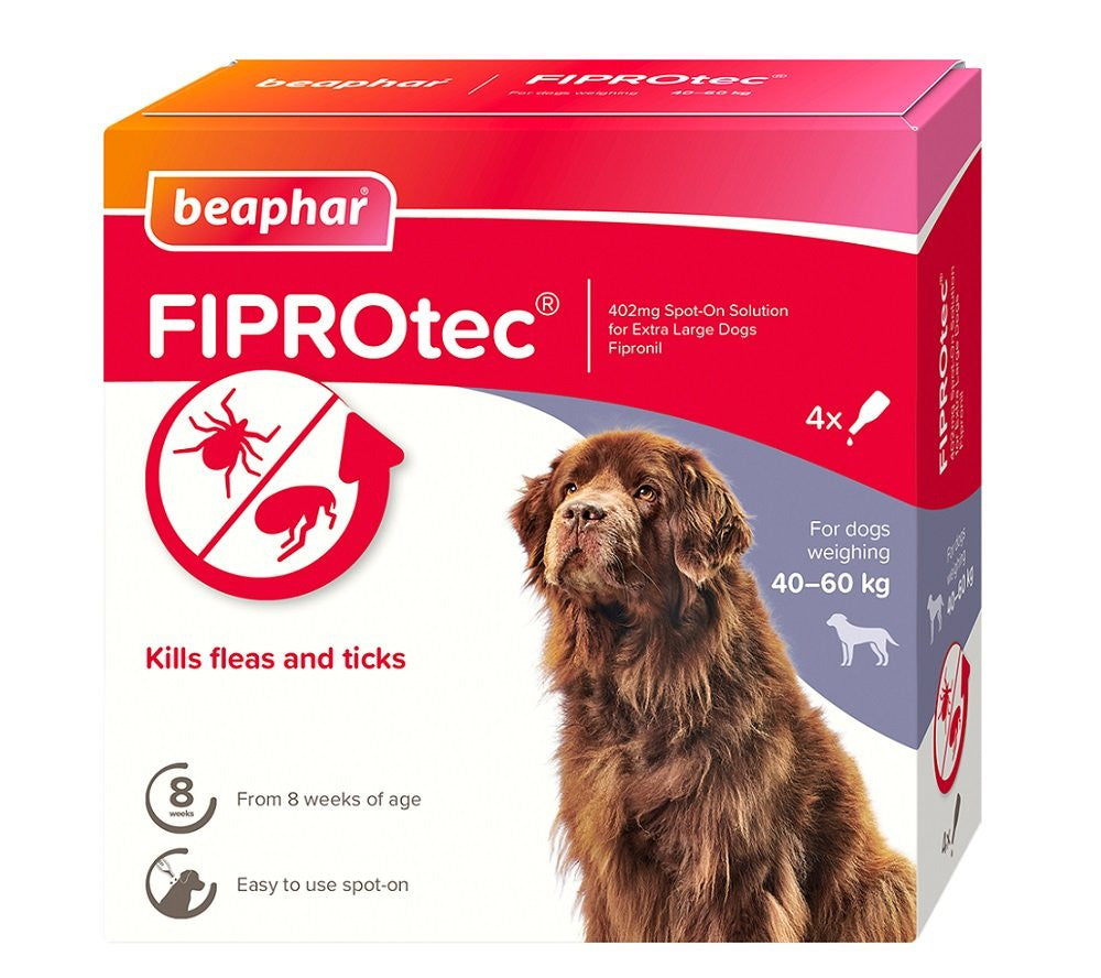 Beaphar FIPROtec Spot On - 4 Pipette - Extra Large Dog - Flea &amp; Tick Treatment