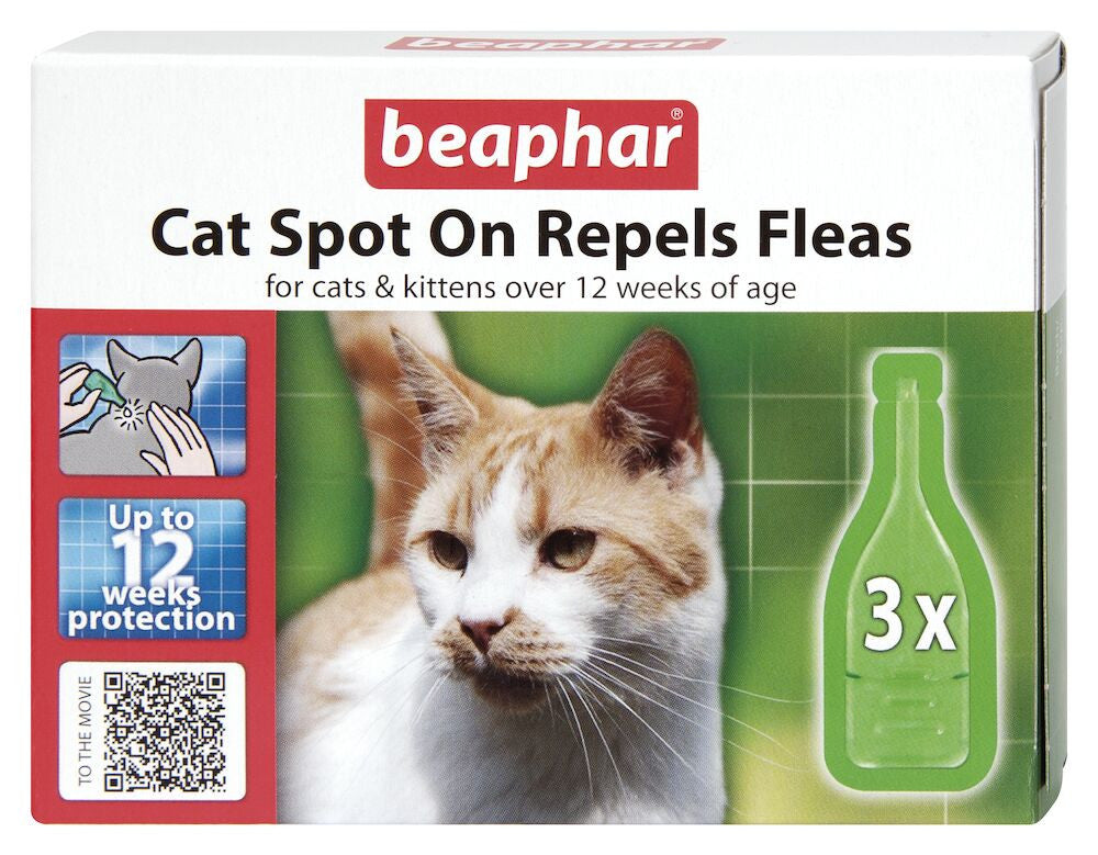 Beaphar Spot On Flea &amp; Tick Repels - 12 Pipettes - Cat Care Treatment