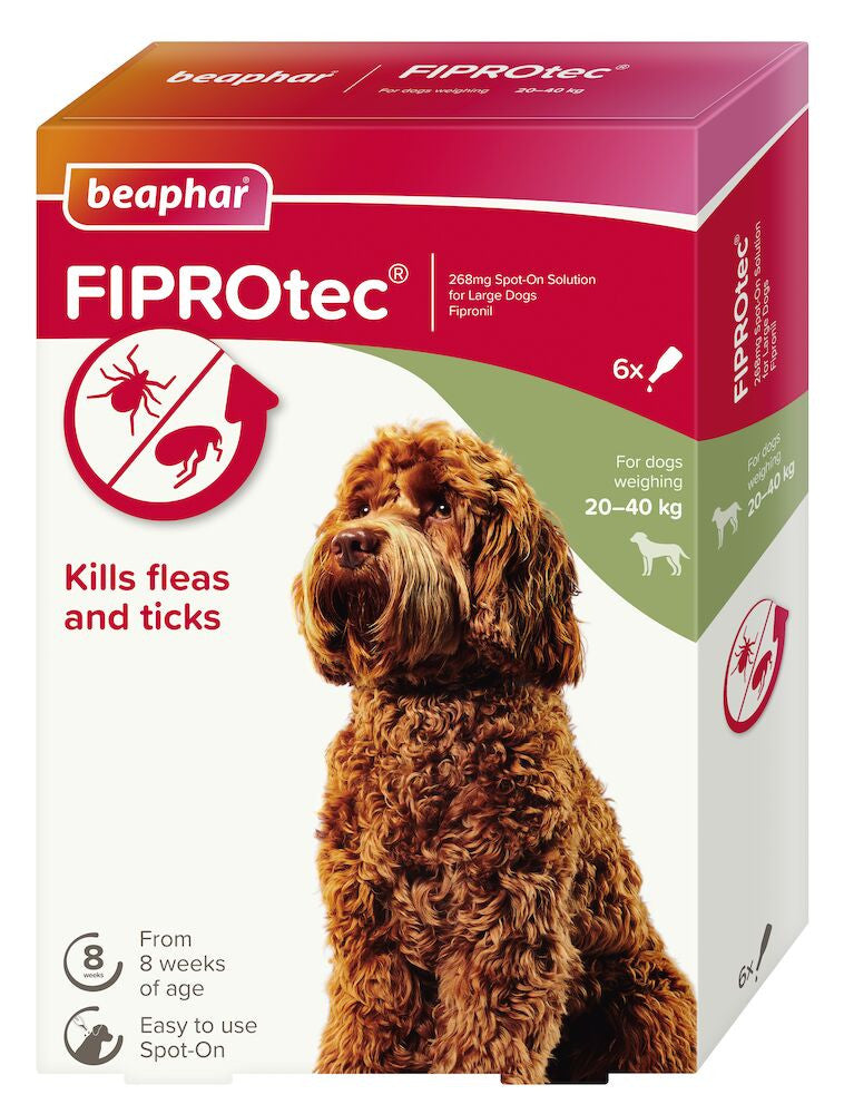 Beaphar FIPROtec Spot On - 6 Pipettes - Large Dog - Flea &amp; Tick Treatment