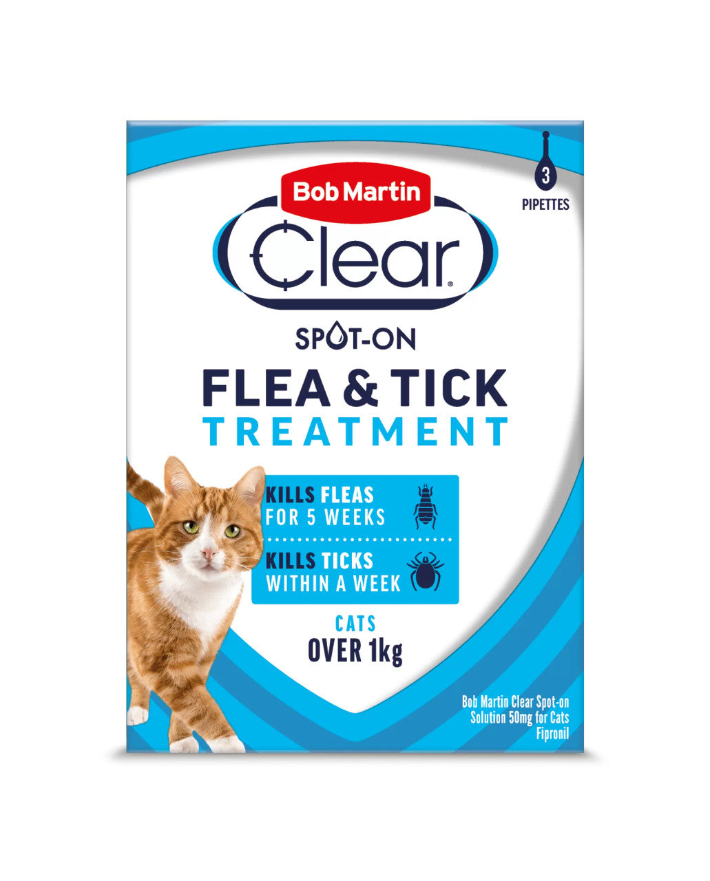 Bob Martin Flea &amp; Tick Clear Spot On - 3 Pipettes - Cat Care Treatment